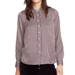 NWT - Court & Rowe Belle Noel Crosby Fine Stripe Red/White/Blue Button Top Sz M